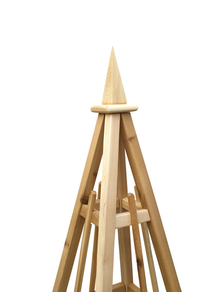 5' Knotty Cedar Garden Obelisk, 3 Rail Spire (Spike) Finial 24" Base
