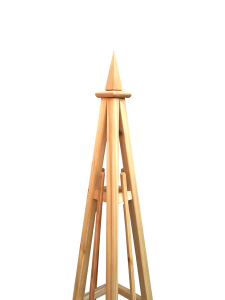 6' Knotty Cedar Garden Obelisk, 3 Rail Spire Finial 16" Base