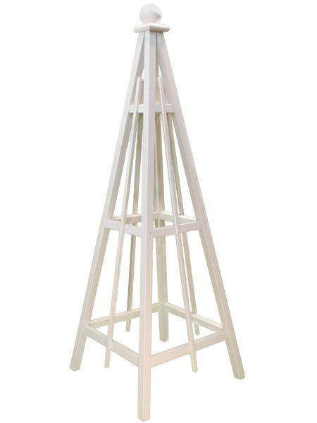 6' White Obelisk with Sphere Finial and 24" Base, Solid Pine, 3 Rail Obelisk