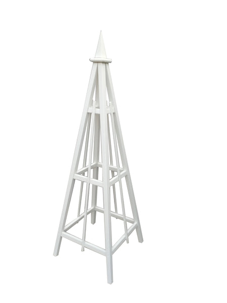 6' White Obelisk with Spire Finial and 24" Base,  Solid Pine, 3 Rail Obelisk