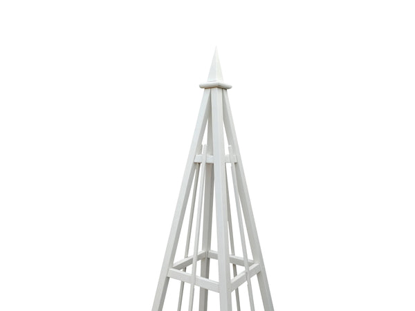 6' White Obelisk with Spire Finial and 24" Base,  Solid Pine, 3 Rail Obelisk
