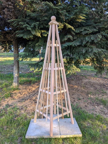 7' Cedar Garden Obelisk | 24" Base | Sphere Finial (Round Topper)| Free Shipping!