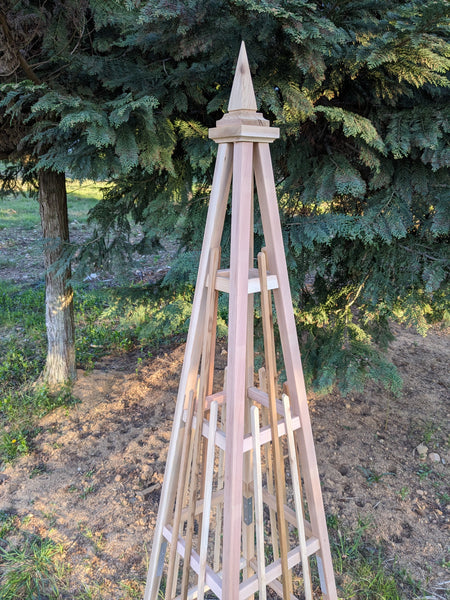 7' Cedar Garden Obelisk | 24" Base | SPIRE Finial (Spiked Topper) | Free Shipping!
